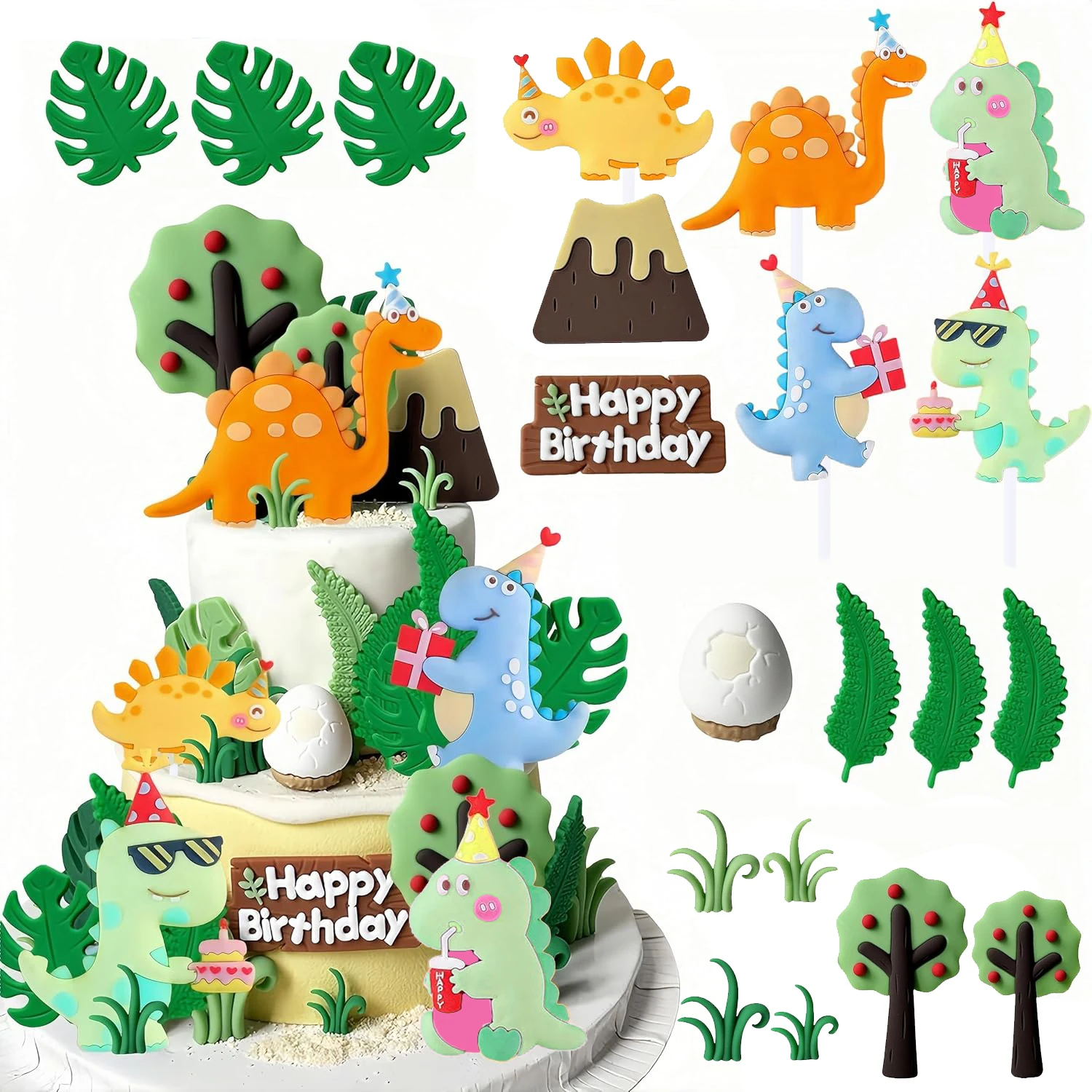 Decoración de pastel de cumpleaños de pequeño dinosaurio, adornos de pastel de dinosaurio para niños, cumpleaños, Baby Shower, suministros para fiestas temáticas de animales de dinosaurio