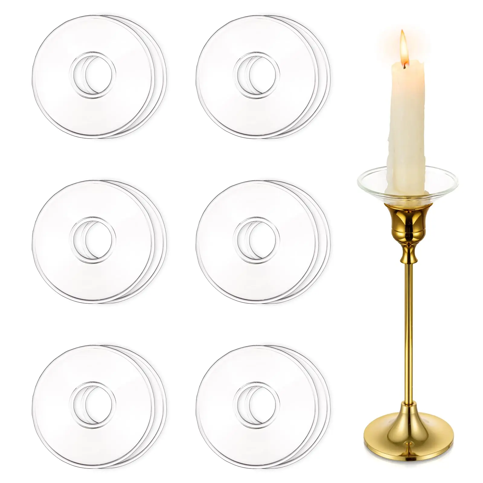 Glass Bobeches for Candlestick Holders, 12 Pcs Candle Drip Protectors Candle Rings for Tapers, Candle Drip Catcher for Candle St