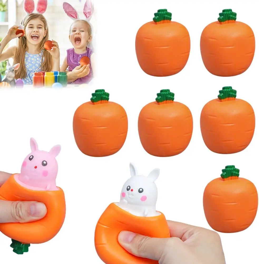 1-40PCS Easter Carrot Bunny Giant Squishy Stress Relief Squeeze Cup Telescoping Fidget Children Small Gift Novelty