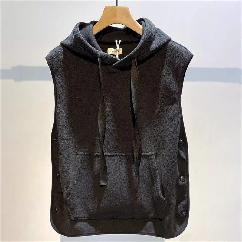 Men's Sleeveless Vest Coats Autumn Winter Polar Fleece Pullover Man Solid Color Tops Casual Hooded Waistcoats Jackets 2023