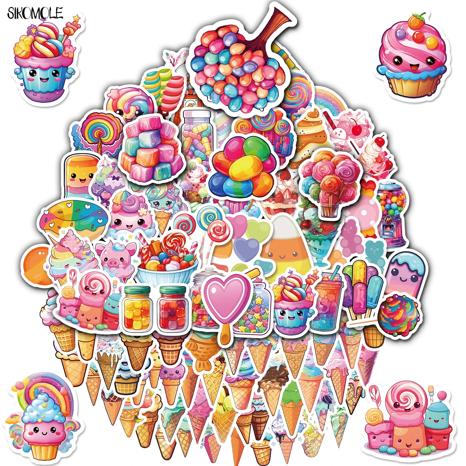 

10/50/100PCS Cartoon Macaron Ice Cream Lollipop Dessert Sticker For Kid Toys Gift Children's Stationery Graffiti Stickers Decals