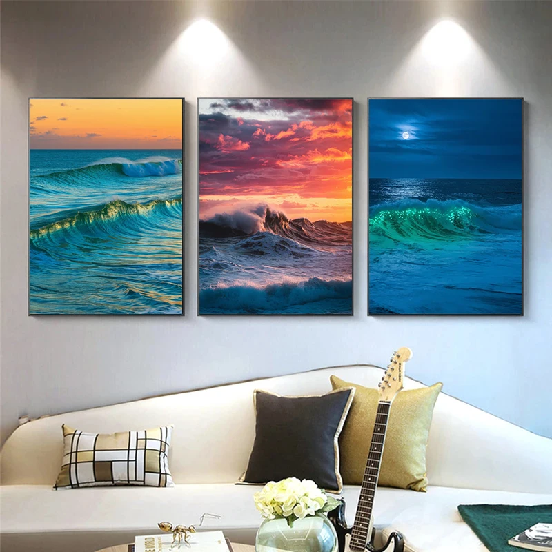 1pc frameless Canvas Painting Tropical Ocean View Posters Wave Curl Bioluminescent Waves Modern Prints Canvas Painting Wall Art