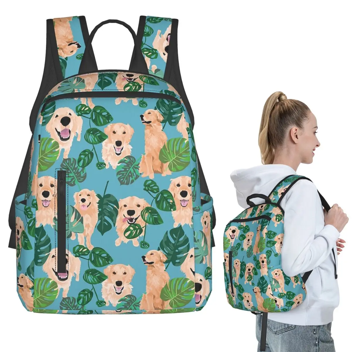 Golden Labrador Retriever Dog Tropical Backpack Student BookBag Kids School Bag Laptop Shoulder Bags Men Women