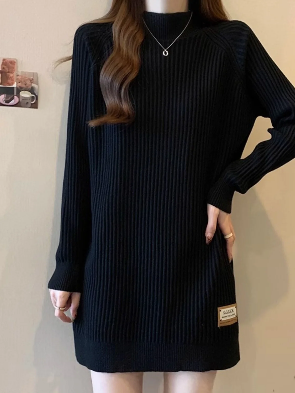 

plus Size Mid-Length Knitwear Women's Bottom-Covering Autumn Winter New Style Loose Slimming Base Shirt Comfortable Fit Long ...