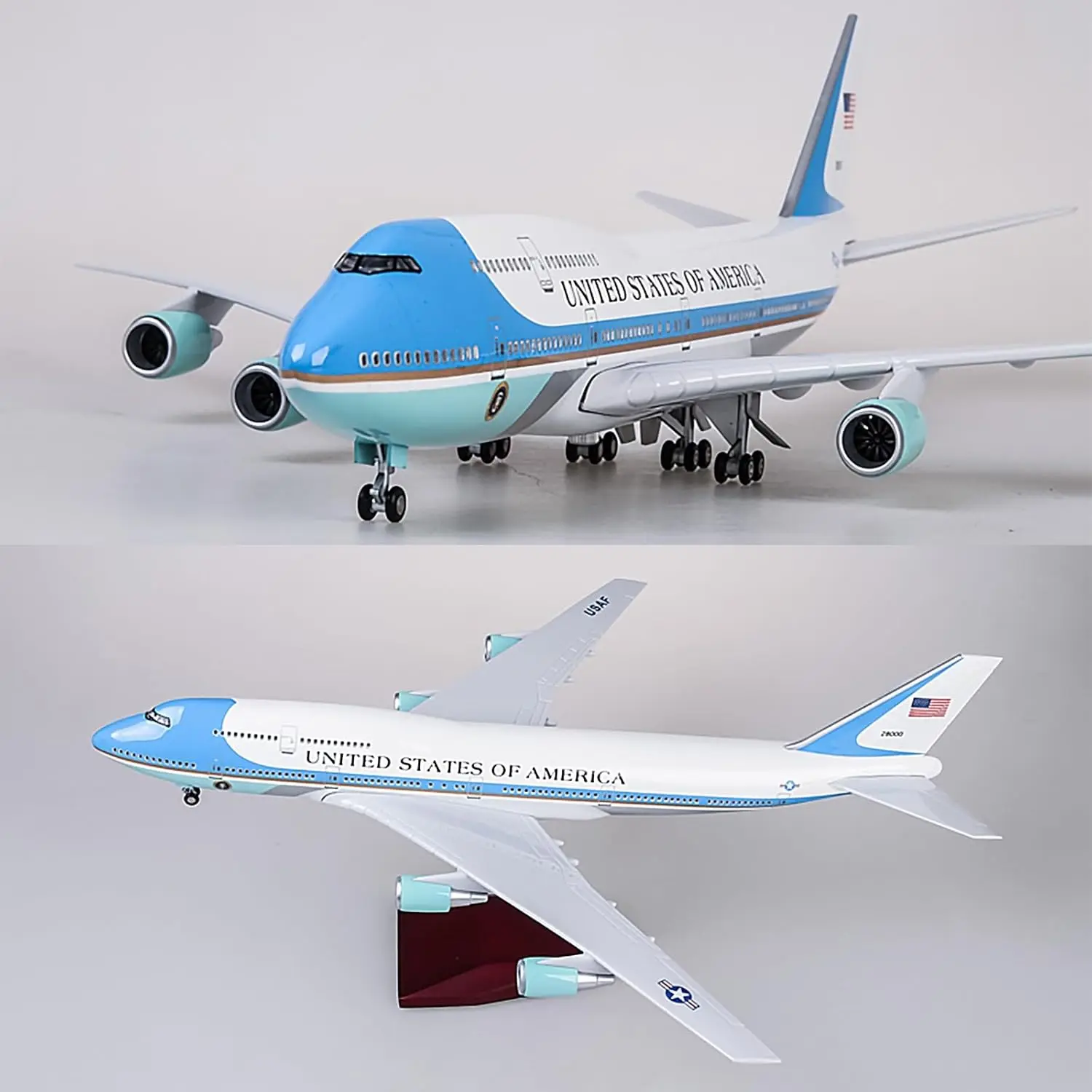

1:150 Scale Large Model Airplane Air Force One 747 Plane Models Diecast Aircraft American Jet with Gear and Wooden Stand Model