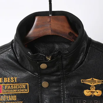Men's PU leather jacket, fashionable thick wool windproof coat for autumn and winter men's embroidered youth baseball jacket 5