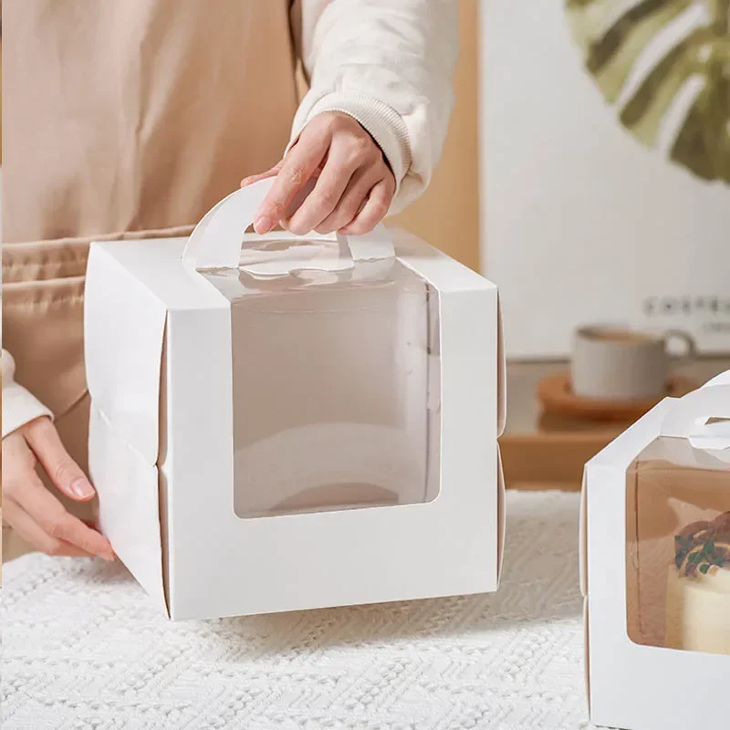 10pcs White Cake Box with Handle DIY Paper Boxes For Muffin Dessert Cake Packaging DIY Baking Supplies Wedding Party Favors