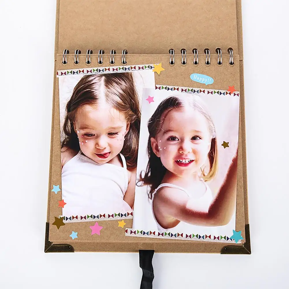 2026 DIY Scrapbook Photo Album, Cardstock with Metal Corner Protectors & Ribbon Tie, Double Wire Coil Binding Blank Memo Book fo