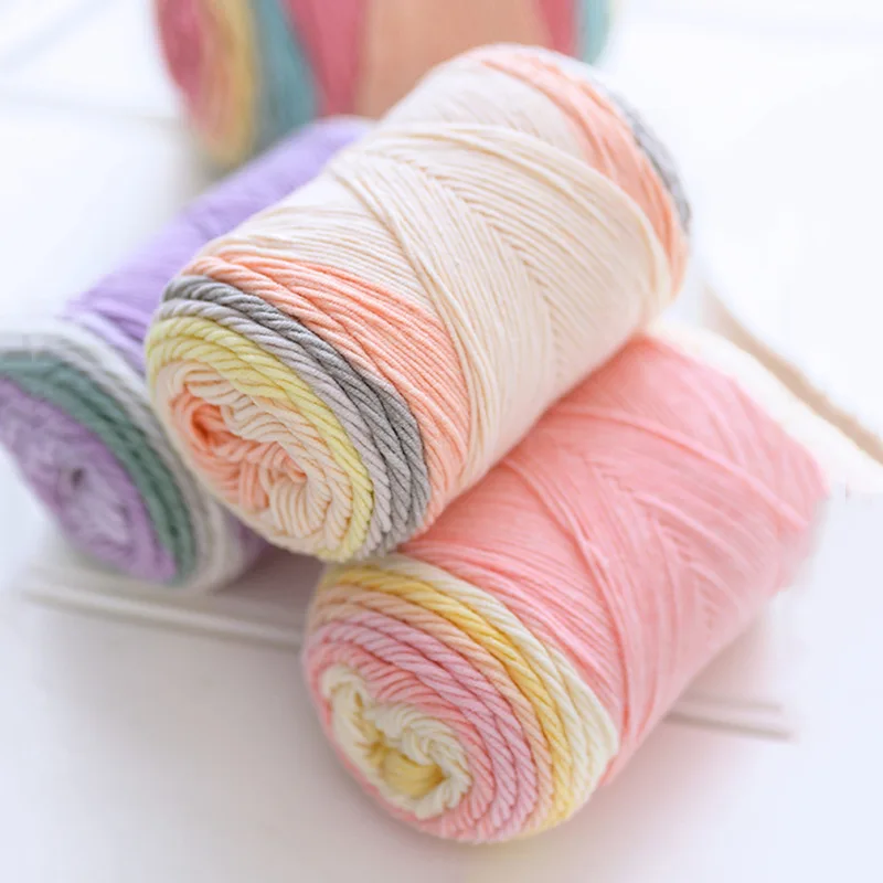 

100g Colorful Knitting Soft Baby Milk Cotton Thread Wool Yarn Rainbow Yarn for Handmade Scarf Sweater DIY Needlework and Crochet