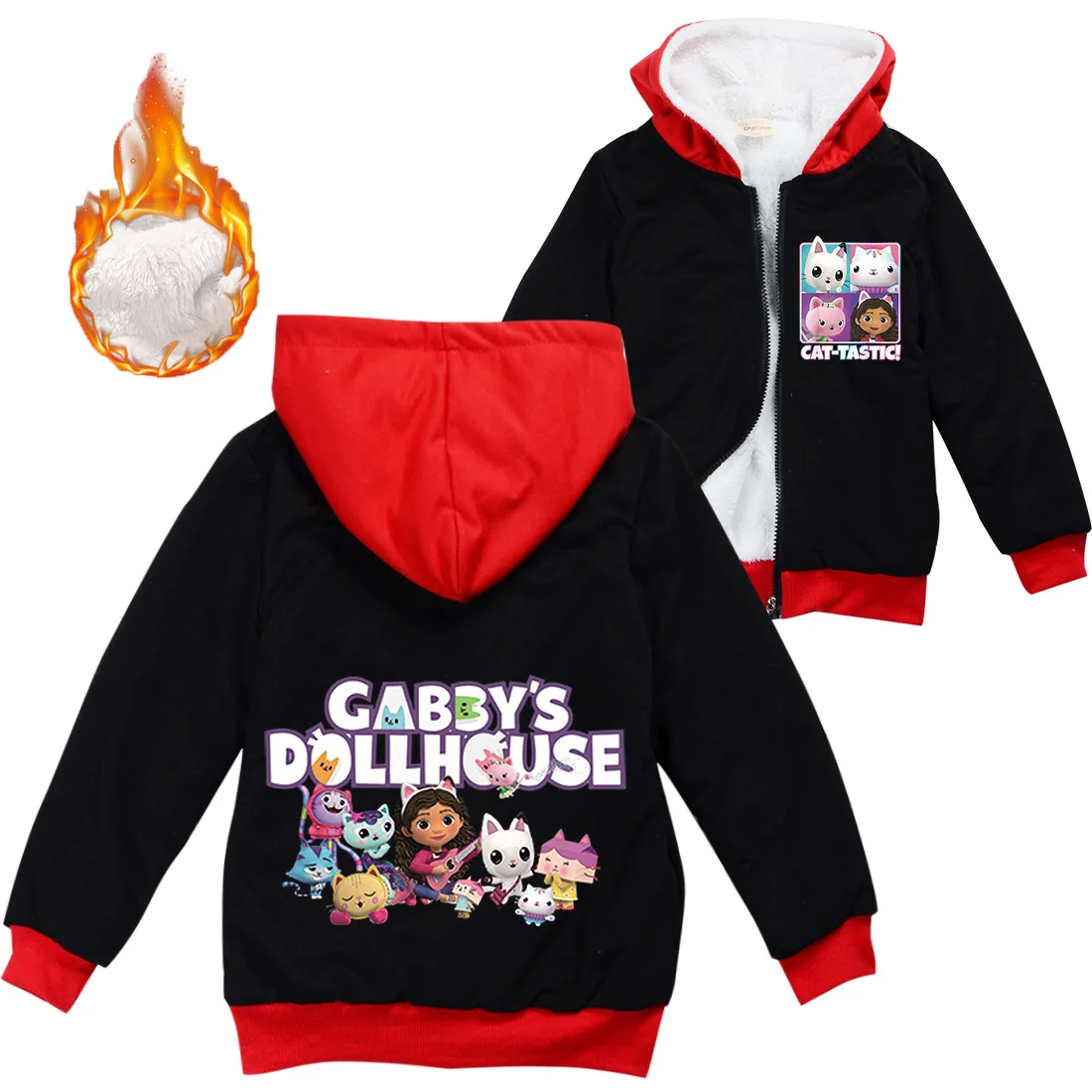 Gabbys Dollhouse Children Winter Jackets Girls Cotton Padded Kids Boy Jacket Warm Outerwear Autumn Casual Kids Coats Winter