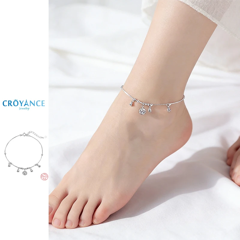 Fashion Round Hollow Ball Bell Shape Pendant Anklets For Women 925 Sterling Silver Jewelry Fine Bracelet Sexy Beach Foot Chain