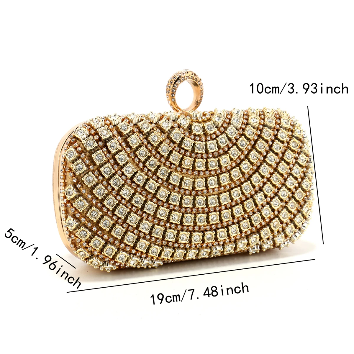 Finger Ring Diamonds Glitter Evening Bags Golden Color Wedding Bridal Female Clutch Bag Vintage Style Beading Lady Luxury Handba