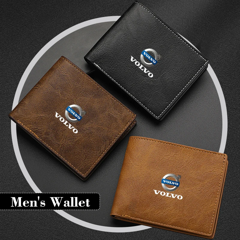 Men Wallet Car Logo Leather Coin Purse Personalised ID Card Holder For Volvo XC90 XC60 C30 T6 S60 C70 XC40 S80 S40 AWD V90 S90