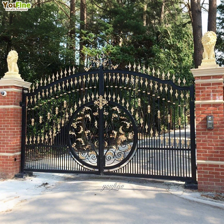 High Security Outdoor Large Size Wrought Iron Gate Luxury Mansion