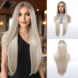 Blonde Unicorn Lace Front Wig Synthetic Wigs Omber Dark Root to Blonde Straight Women Daily Party Cosplay Heat Resistant Fiber