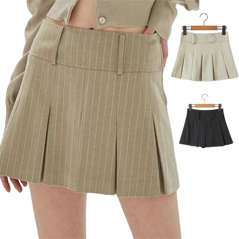 Y2K Harajuku Chic Mini Party Pleated Skirts Girl Women Sexy Khaki High Waist A-Line Short Skirt Street Korean Fashion Ladies