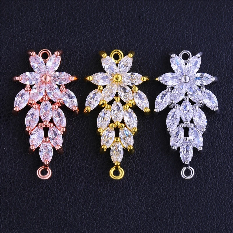 Juya Handmade Micro Pave Zircon 18K Plated Copper Charms Connector Accessories For DIY Women Fashion Decorative Jewelry Making
