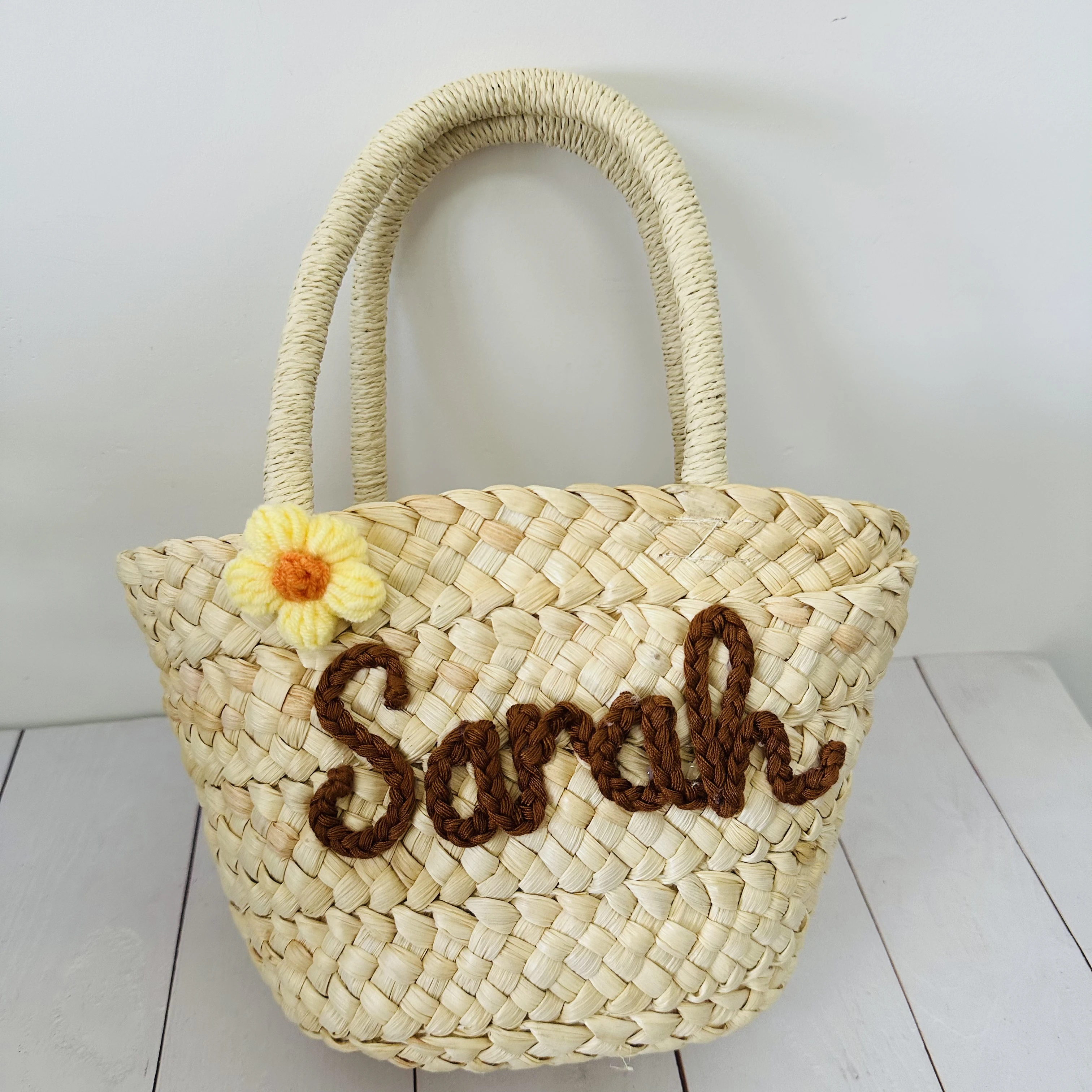 Handmade Flower Girl Basket para dama de honra, Bolsa nupcial personalizada, Bolsa de nome da dama de honra, Tote Monogrammed para festa