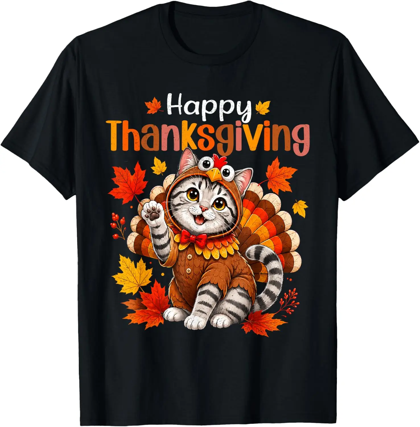 Meow Cat Turkey Kitten Happy Thanksgiving Day Women Kids T-Shirt Cute Halloween Pumpkin Short-Sleeve Tee: Fun, Breathable, Pure Cotton, Stylish—Perfect for Sports, Lounging, or Casual Wear.