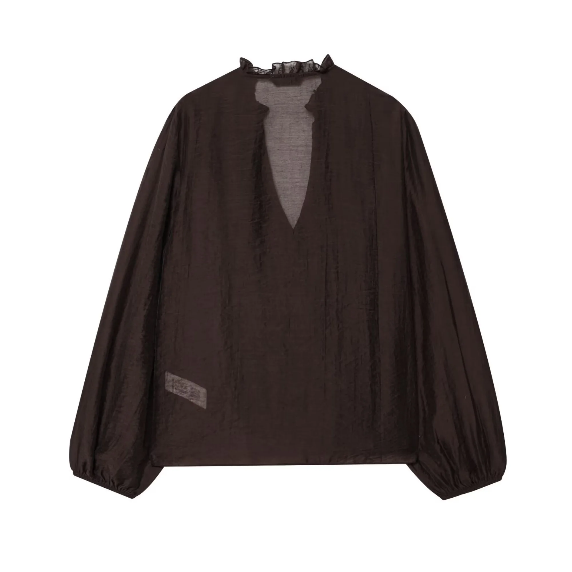 المرأة الفرنسية الطبقات قميص أعلى الإناث ربيع الخريف طويلة الأكمام الخامس الرقبة واحدة الصدر مثير قميص عارضة أزياء سيدة بلوزة