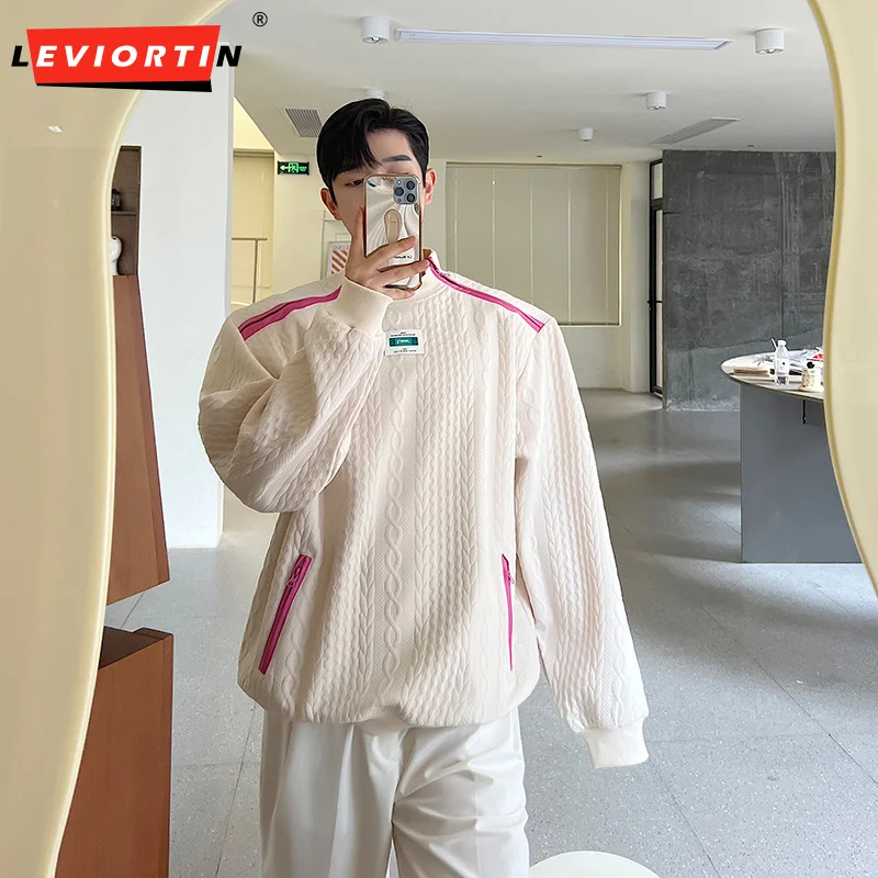 Autumn Men Pullovers Knitted Solid Color Turtleneck Long Sleeve Streetwear Double Zipper Fashion Loose Casual Men Sweatshirts