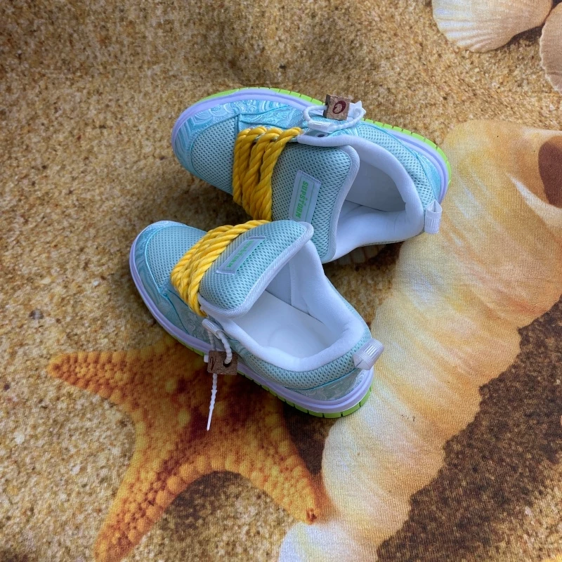 

2026 niche fresh green and yellow contrasting bread shoes men's thick yellow hemp rope shoelaces trendy shoes big size 36-48