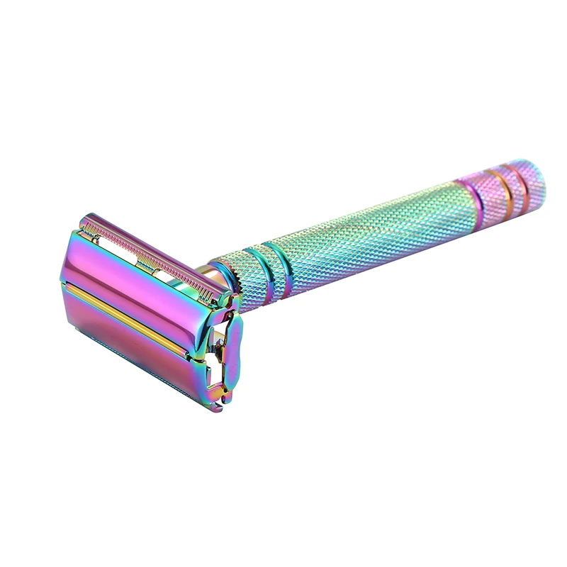 Safety Razor Butterfly Open Double Edge Elegant Rainbow Color Brass Metal High Quality Shaver With 5 Blades
