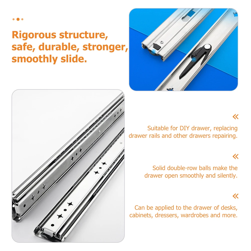 

2pcs Self-Locking Drawer Slides Heavy Duty Telescopic Runners For Cabinet Wardrobe Desk Replacement Abs Steel Hardware