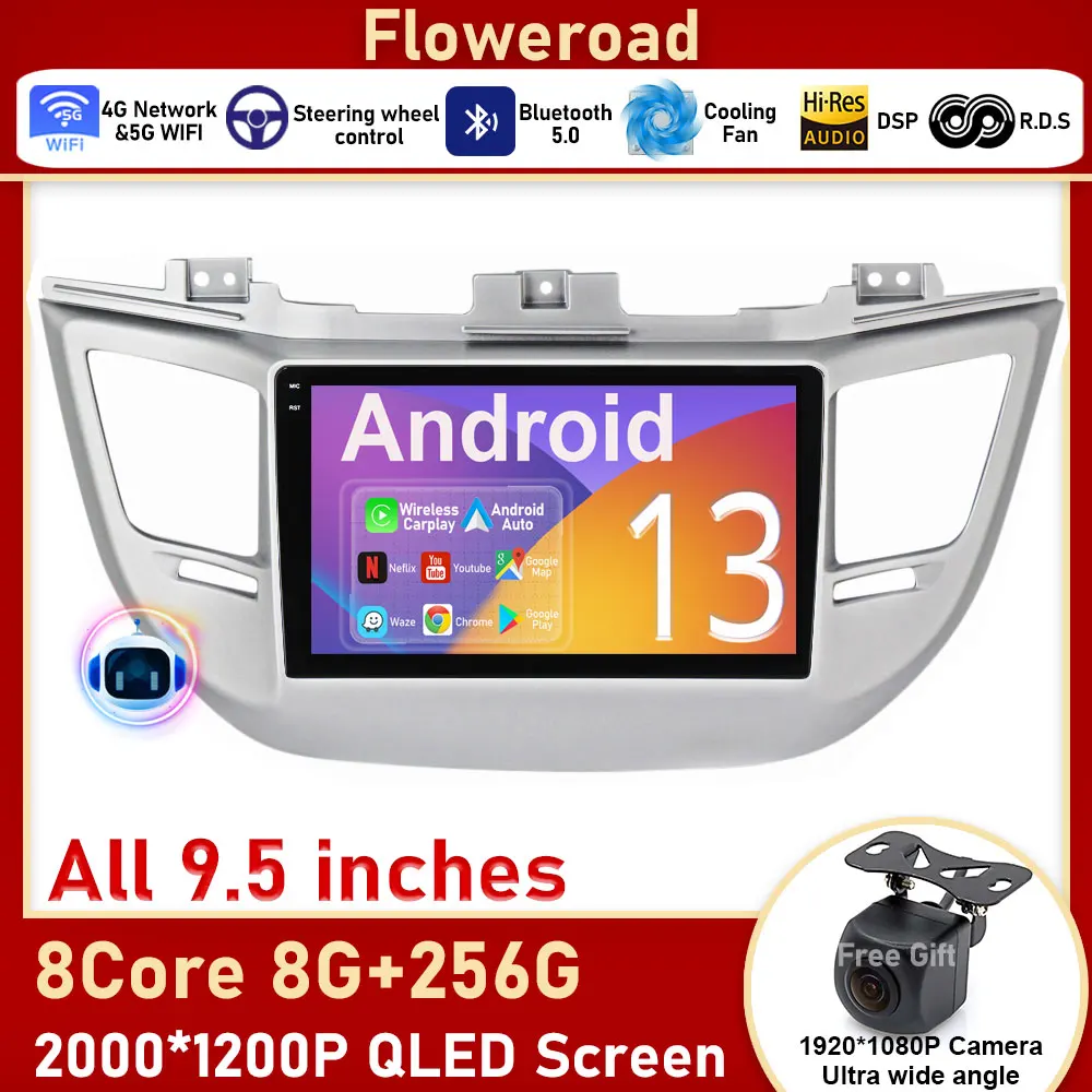 Android Auto Car Radio For Hyundai IX35 Tucson 3 2015 - 2018 Multimedia Player Navigation Carplay Screen Autoradio Monitor BT5.0