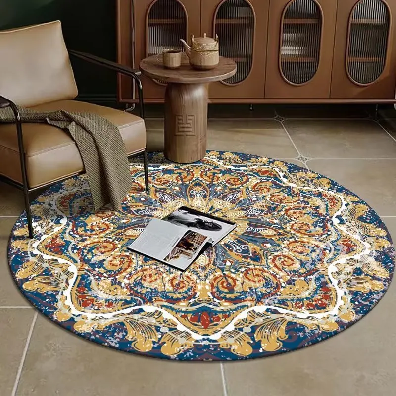 

Retro American Round Living Room Carpet Bohemian Coffee Table Sofa Rug Bedside Floor Mat for Bedroom Home Decor Absorbent Pad