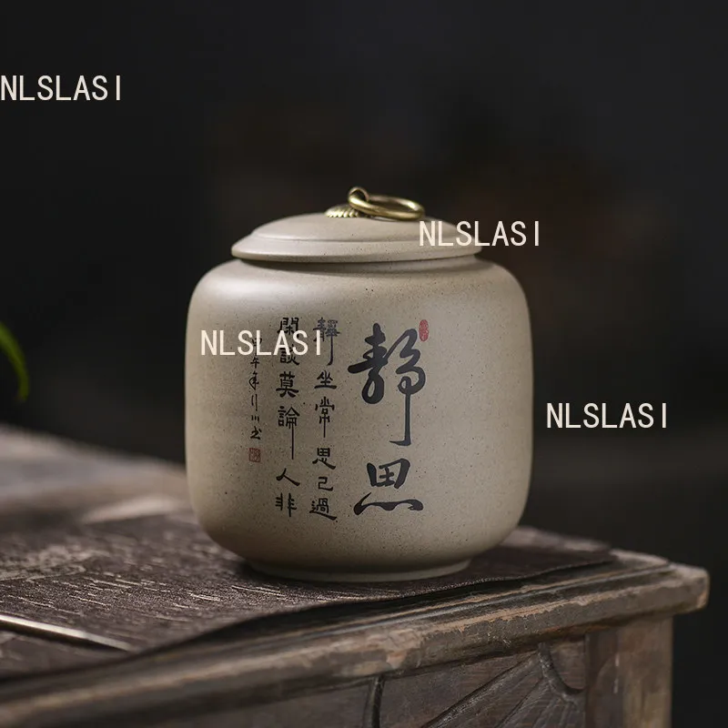 1pc 800ml Coarse Pottery Tea Jar Flower Tea Pu'er Sealed Storage Jar Large Household Moisture-proof Jar Coffee Bean Jars