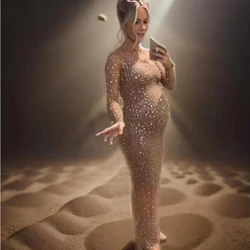maternity dresses photoshoot  Stones Sparkly Wedding gown vestidos para embarazadas платье для беременных baby shower