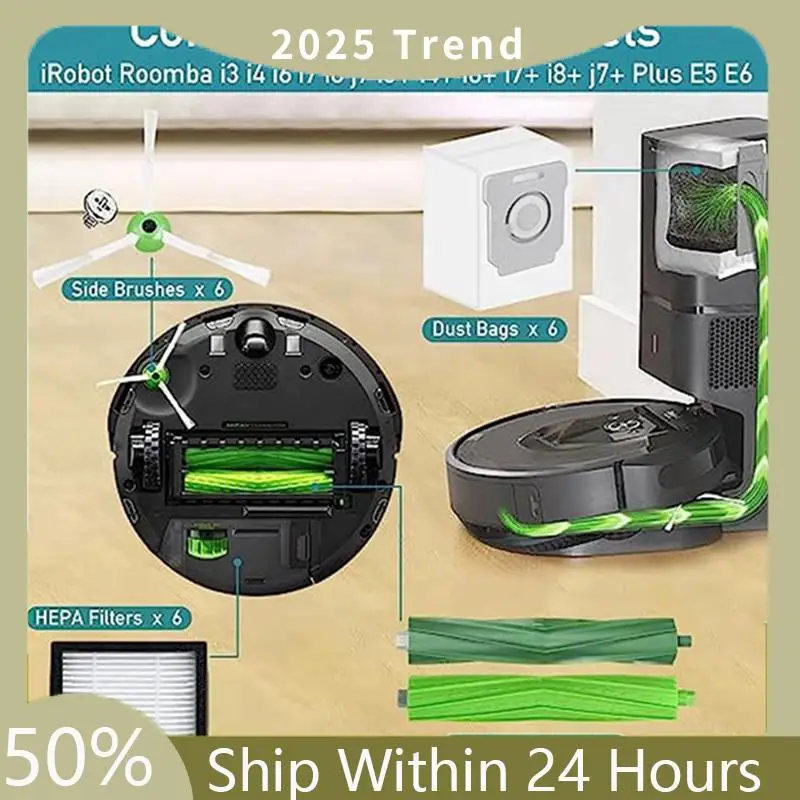 

Подходит для запасных частей для подметального робота Irobot I7 J7 E5 E6 I3, основная щетка, боковая щетка, фильтр, мешок для пыли