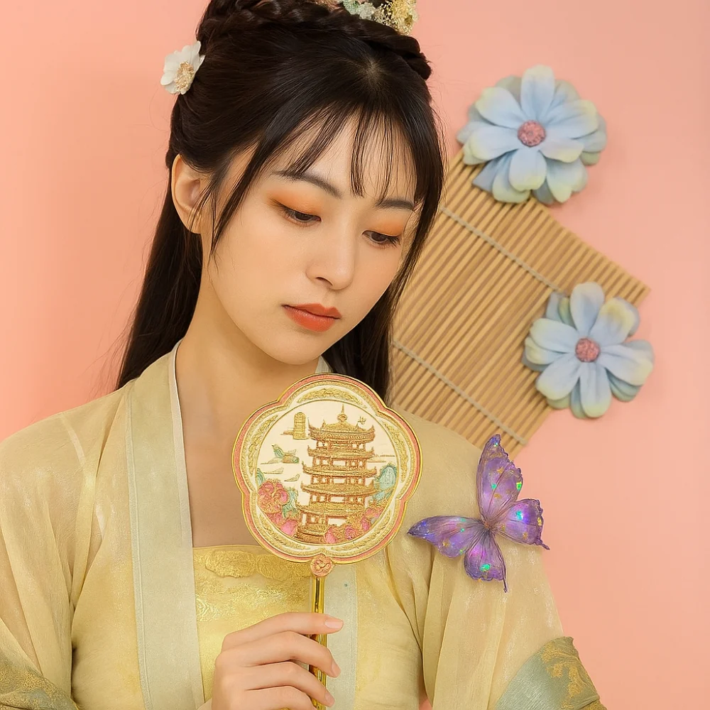 Mini Portable Handheld Makeup Mirror Round Metal Cultural Creative Mirror With Handle Ancient Style Mirror Travel