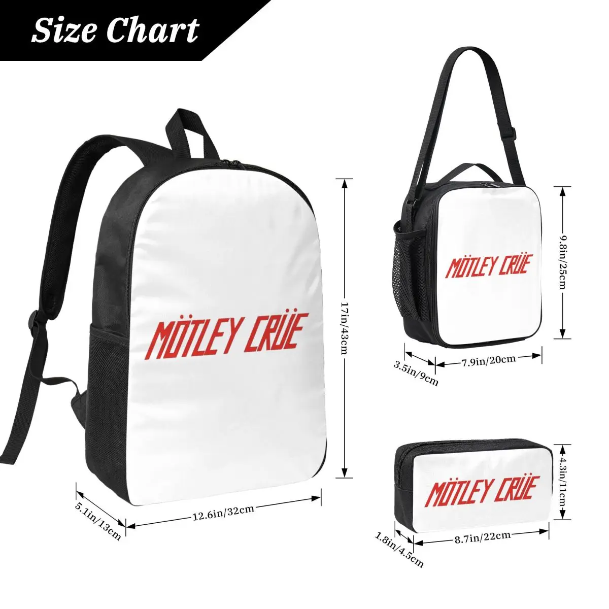 Motleys Crues Metal Rock Backpack Student Boys Girls BookBag School Bag Laptop Shoulder Bags 3ps Insulated Lunch Bag Pencil Case