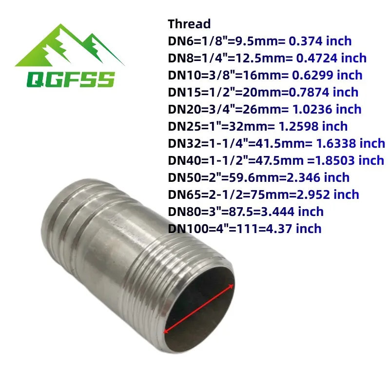 Polished 1/4\'\' - 2\'\' BSP Male Thread + Barbed 304 Stainless Steel Fitting SS304 Coupling Straight Water Hose Pipe Connector