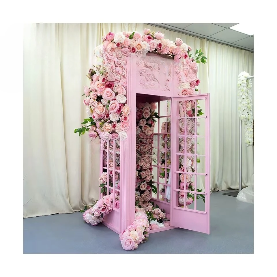 LFB1646 Amazing Design Photo Props Phone Booth Set with Artificial Flowers for Wedding Hotel Salon Decoration