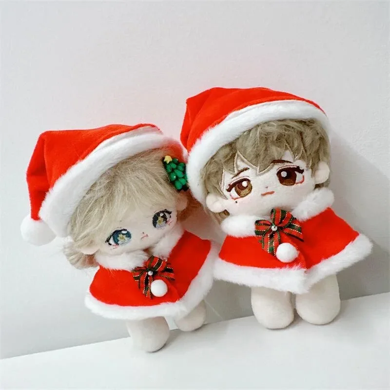 10cm Doll Clothes Plush Christmas Hat +Cape Dress Up Doll Accessories Changing Dressing Game Fans Gift Toys in Stock