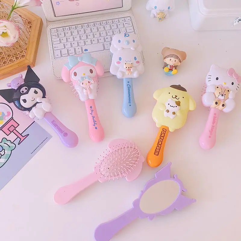 

New Sanrio Animation Peripheral Kuromi Handheld Makeup Mirror Cartoon Cute My Melody Pudding Dog Innovative Small Portable Gift
