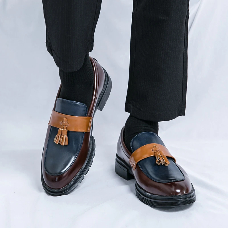 

New large size 46 fringe leather shoes for men color matching business formal slip-on men's shoes low top casual shoes