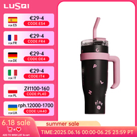 LUSQI 1200ml Water Bottle Stainless Steel With Handle&Straw Thermos Bottle For Coffee Tea