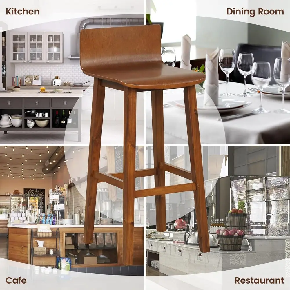 Solid Wood Bar Stools Set o 2, 29-inch Counter Height Chairs with Low Back and ootrest, armhouse Wooden ArmlBarstools or Kitchen view 6