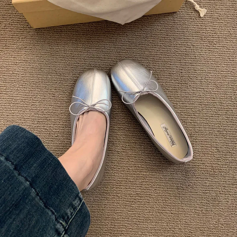 Neue Frühlings- und Herbst-Ballerinas für Damen mit Flacher Sohle, Runder Zehenpartie, Modischem Schleifen-Design, Slip-On-Schuhe für Damen zum Tanzen – Detail 9