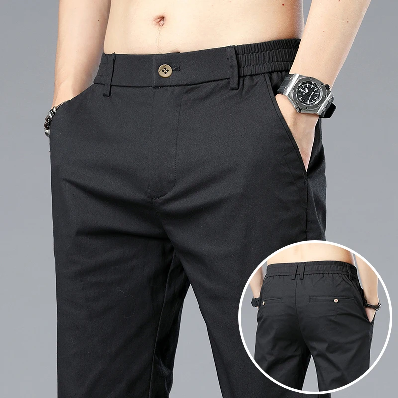 

Men's Solid Color Summer Comfortable and Breathable Casual Pants Business Fashion Stretch Cotton Slim Brand Trousers Male