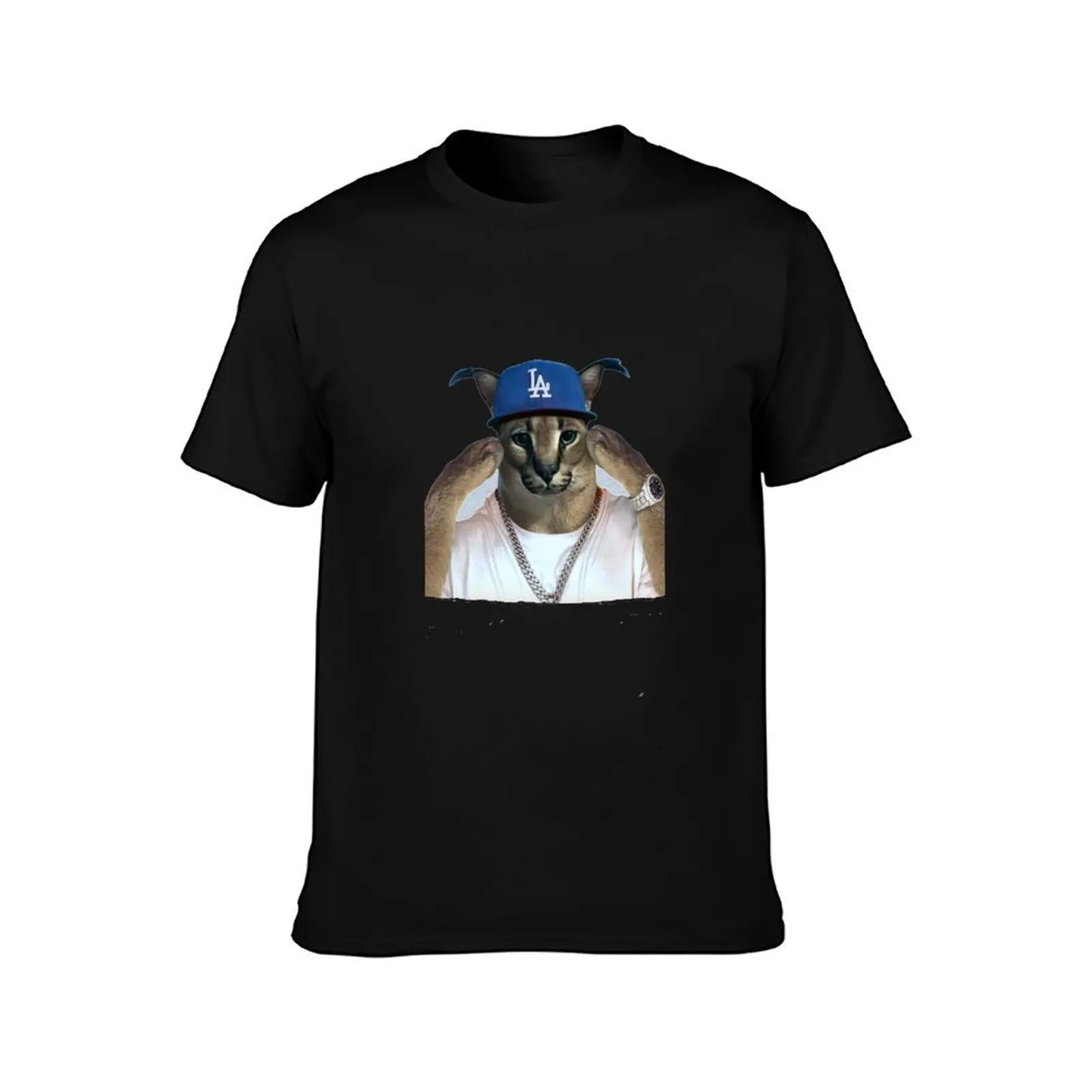 Big Floppa Cat Rapper Funny Classic T-Shirt, Summer Casual Cotton Tee, Oversized Streetwear Tops, Vintage Graphic Print