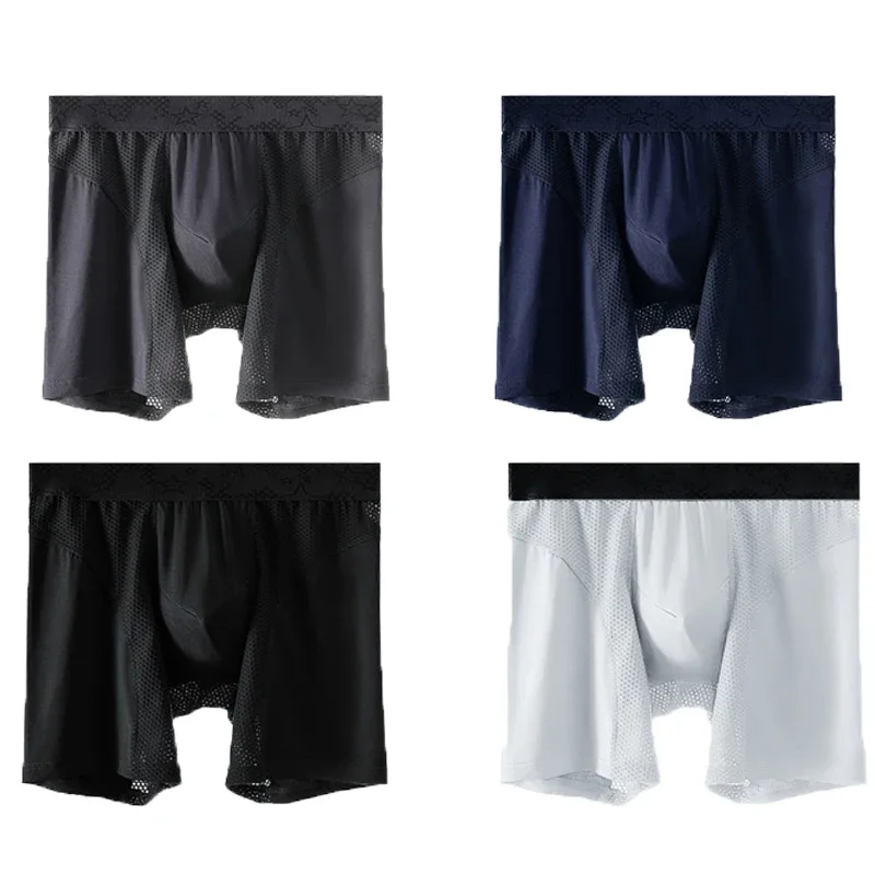 

4PCS/Lots Men Mesh Long Boxer Shorts Breathable Sports Workout Boxershorts Trunks Bugle Pouch Underwear Slip Homme Gay Panties