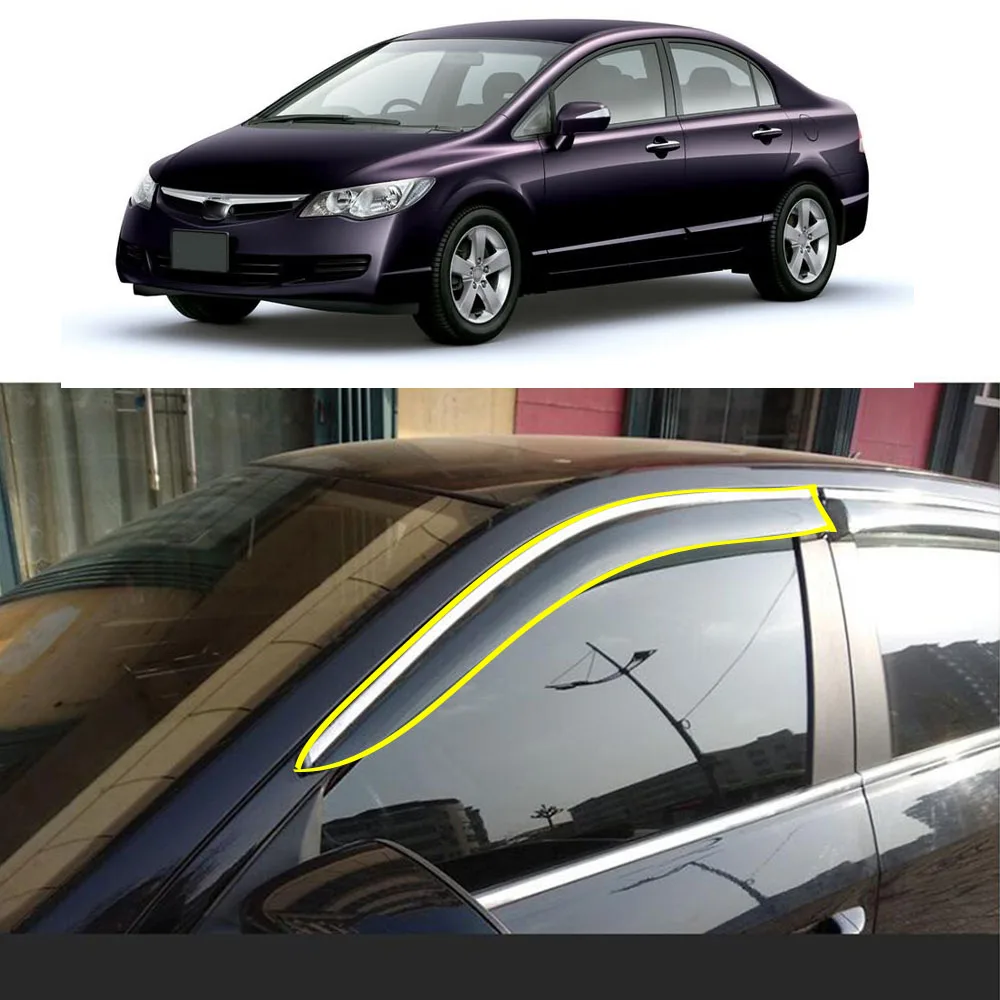 

Car Body Styling Sticker Plastic Window Glass Wind Visor Rain/Sun Guard Vent Parts For Honda Civic 2002 2003 2004 2005