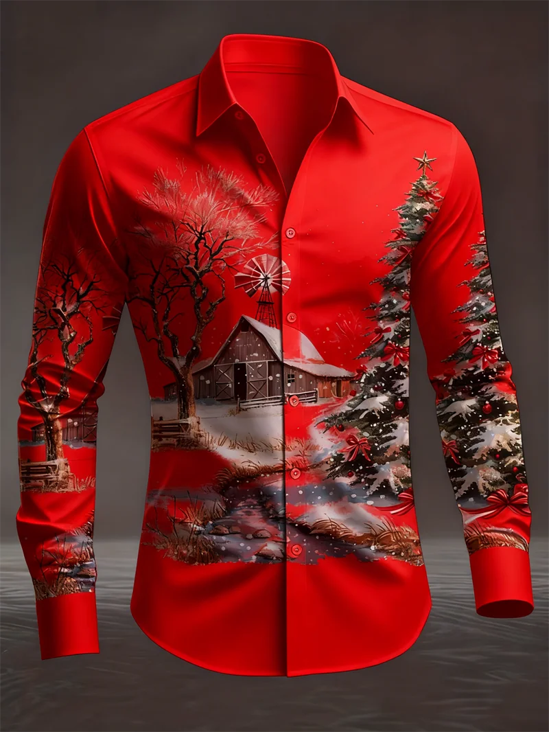 

Новая рождественская модная мужская повседневная рубашка с длинными рукавами, топ Санта-Клауса, модный дом, рубашка с длинными рукавами