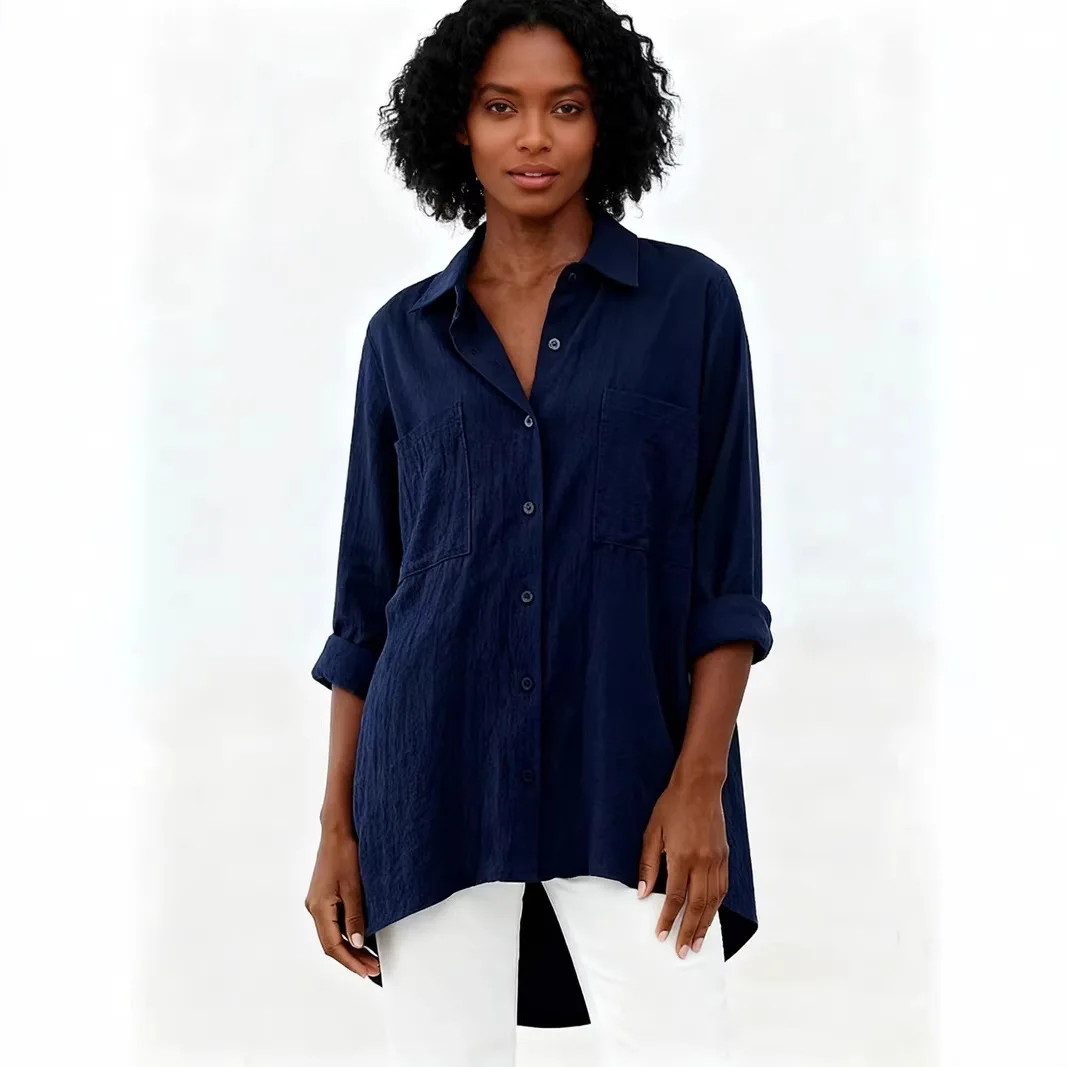 

Multi-Color Cotton Linen Loose Long Sleeve Shirt Comfortable Casual Style Polo Collar Fashion for Women