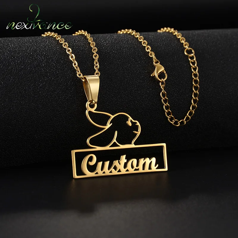 Personalised Pink Custom Letter Name Stainless Steel Necklace Rabbit Pendant Necklaces For Women Birthday Creative Jewelry Gift